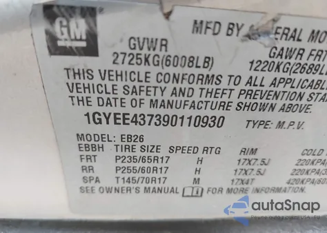 2009 Cadillac Srx V6 z USA, uszkodzony, nr VIN 1GYEE437390110930